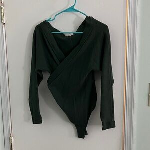 Elegant Dark Green Ribbed Bodysuit